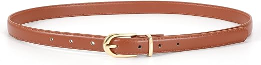 Women's Skinny Faux Leather Belt with Gold or Silver Buckle
