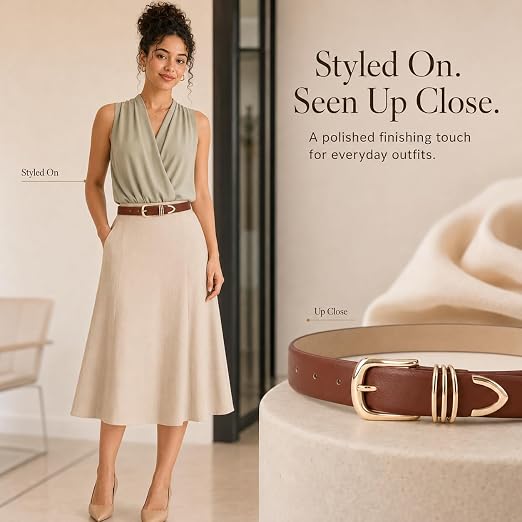 Women's Brown Belt with Gold Buckle | Fashion Waist Belt