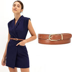Women's Skinny Faux Leather Belt with Gold or Silver Buckle