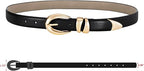 Women's Black Faux Leather Belt with Gold Buckle