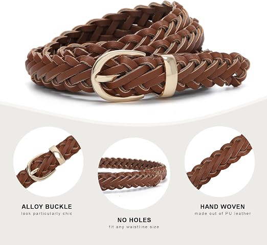 Women's Skinny Braided Faux Leather Belt | Adjustable