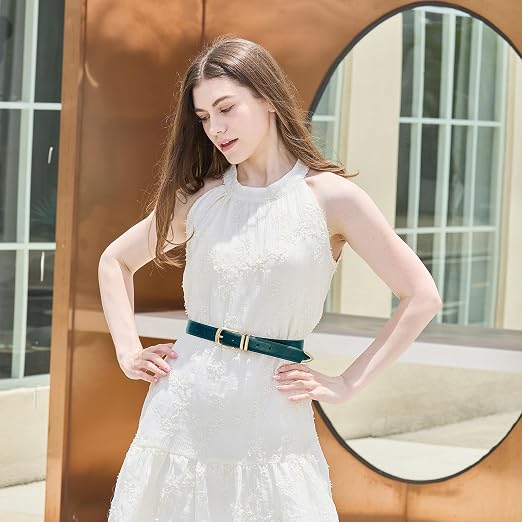 Women's PU Leather Belt with Gold Buckle | Fashion Waist Belt