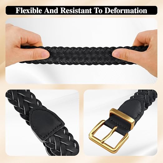 Women's Braided Woven Belt with Gold Buckle | Adjustable