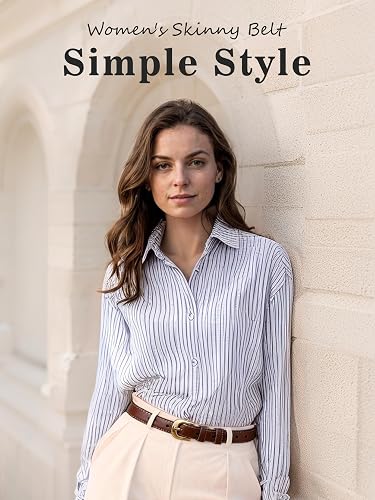 Women's Skinny Leather Belt with Gold Buckle | Thin Waist Belt