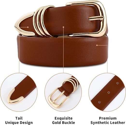 Women's Brown Belt with Gold Buckle | Fashion Waist Belt